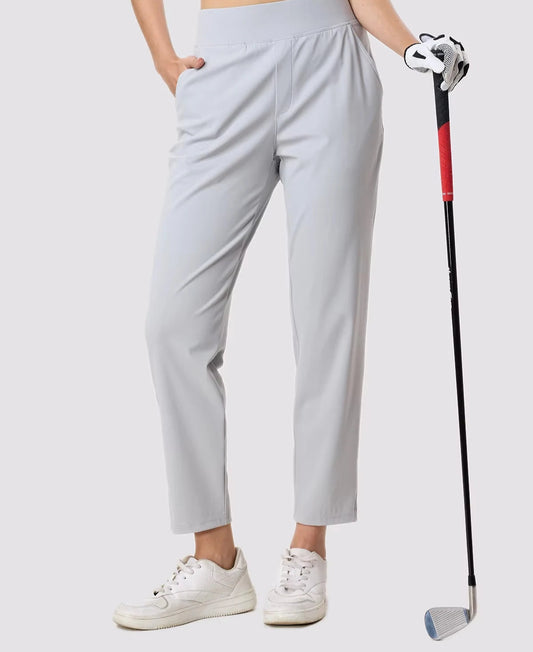 Lightweight high-waist pants with quick-dry fabric and elastic waistband for active women