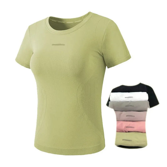 Senior woman wearing the Stretch Breathable Short Sleeve Sports Top during a workout.