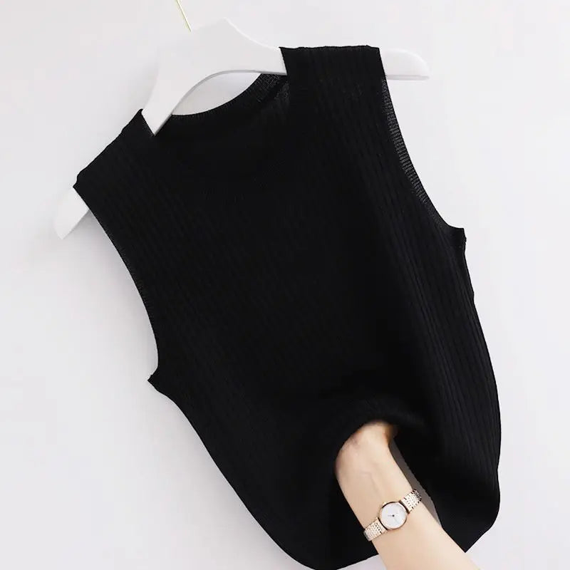 summer top for active seniors with medium stretch fabric in black color
