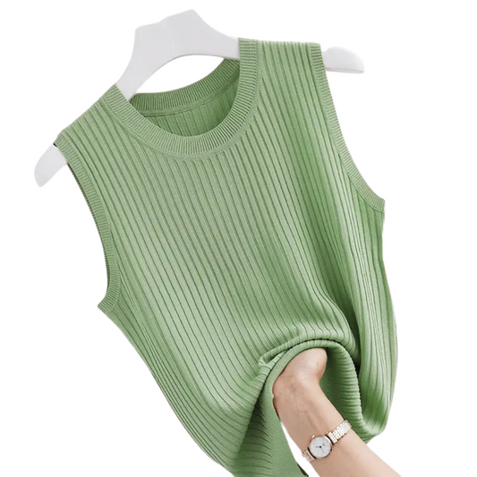 Comfortable and breathable Stylish Slim Sleeveless Cropped Knit Top for women over 60.