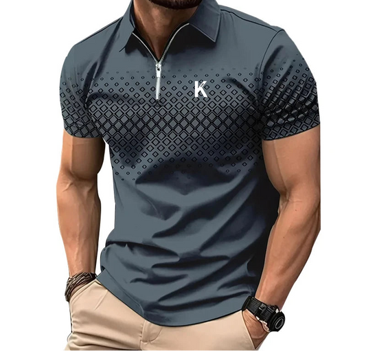 Men’s Summer 3D Print Zipper Polo Shirt with breathable fabric