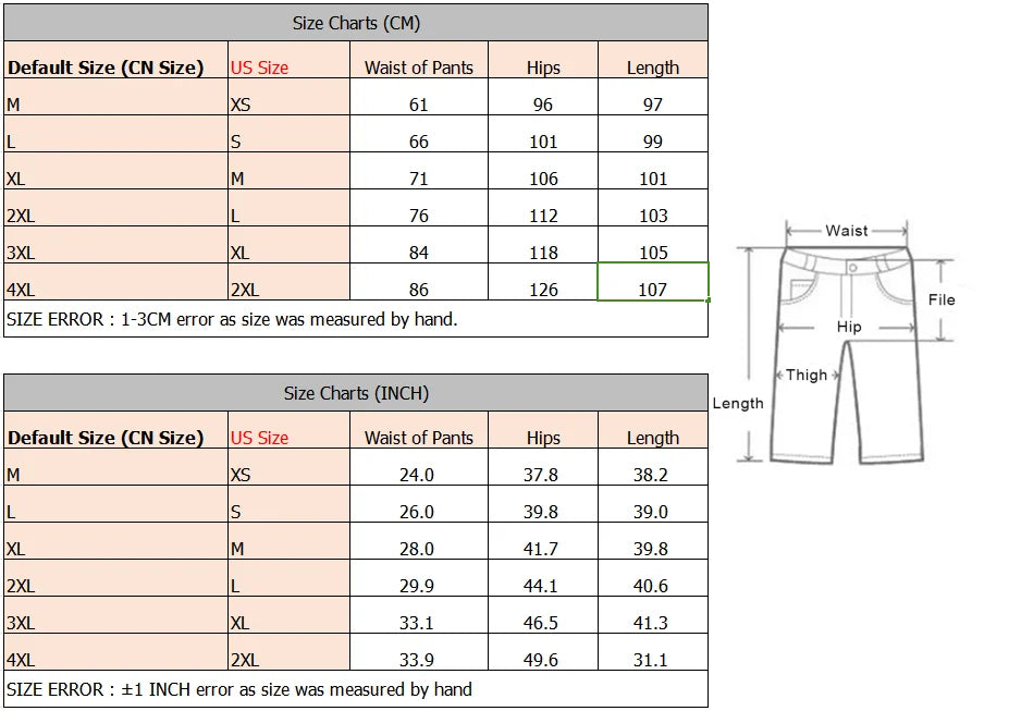 Breathable and moisture-wicking summer quick-dry lightweight athletic pants, perfect for active seniors size chart