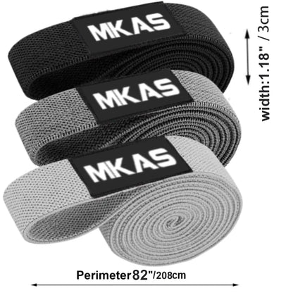 Three MKAS bands in black and gray with measurements on a white background