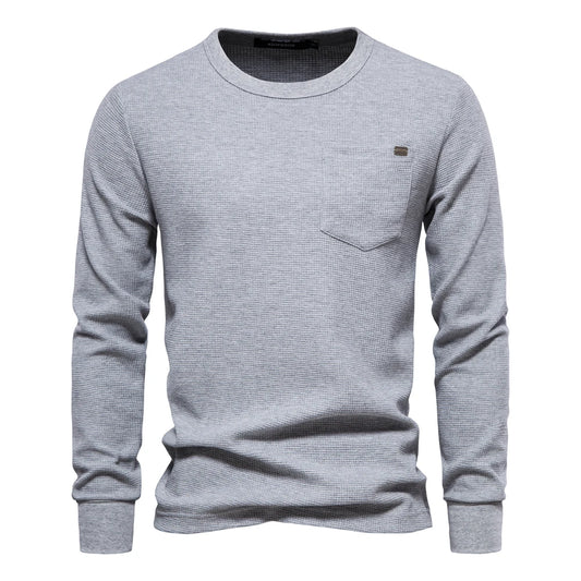 Lightweight waffle knit long sleeve men’s shirt in solid color