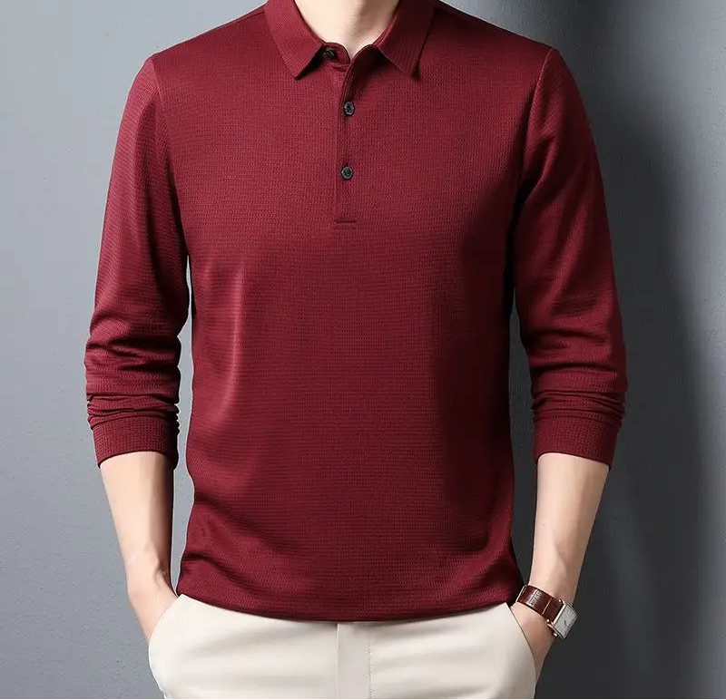 Classic solid-color polo shirt with a neat turn-down collar