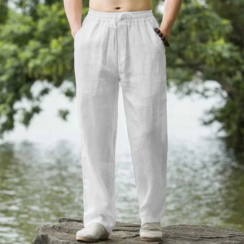 Straight-leg summer pants made with breathable natural fabric