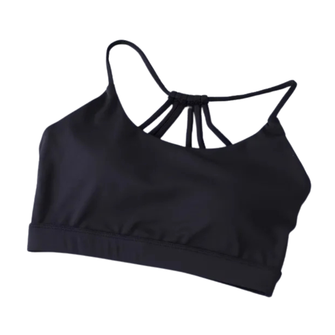 Women's Cross-Back Yoga Fitness Bra with a stylish crisscross back for enhanced support and flexibility during workouts in black