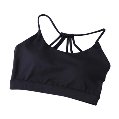 Women's Cross-Back Yoga Fitness Bra with a stylish crisscross back for enhanced support and flexibility during workouts in black