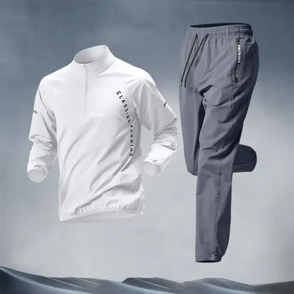 Zippered tracksuit for men with long sleeves and quick-dry function, ideal for mature fitness routines