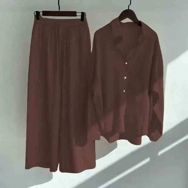 set of retro oversized cotton-linen shirt and pants