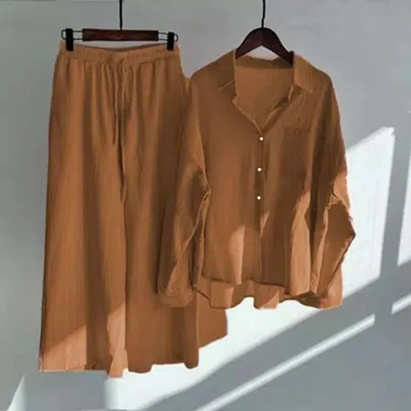 set of retro oversized cotton-linen shirt and pants