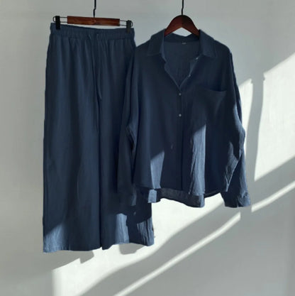 set of retro oversized cotton-linen shirt and pants