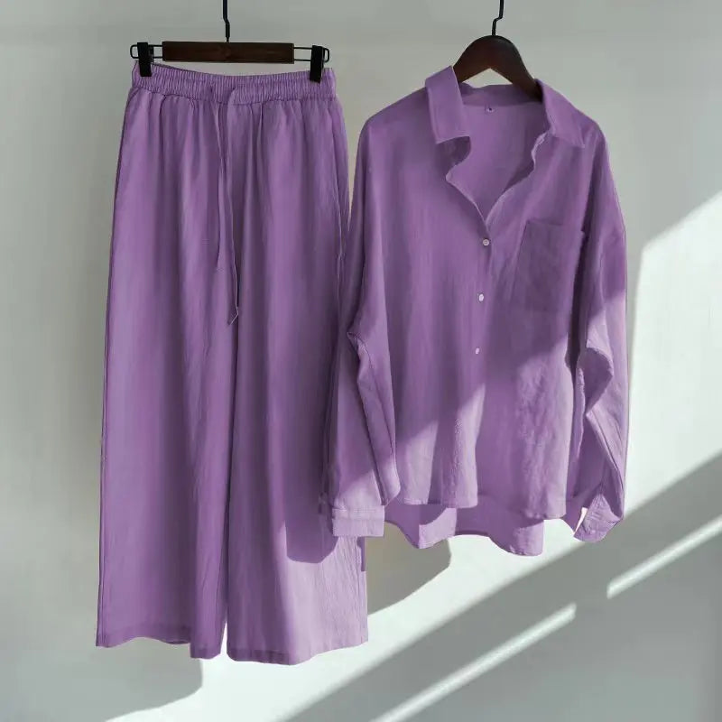 set of retro oversized cotton-linen shirt and pants